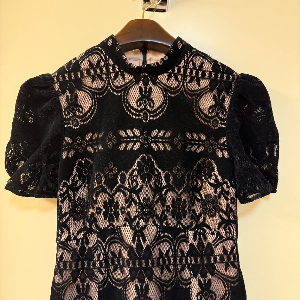 Alice McCall Eyes On Me Free People Black Velvet Lace Mini Dress S/M 4/6 - Picture 3 of 9